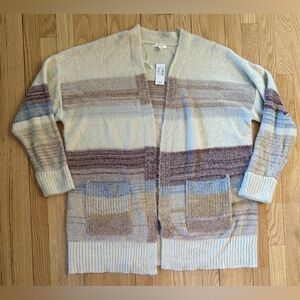NWT Cardigan Sweater, Beige/Blue/Brown Stripes, Size XXL